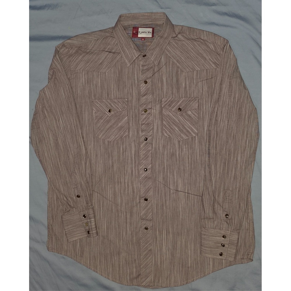 Reatta Western Wear Gray Striped Sleeve Pearl Snap Shirt Men 2XL Cowboy